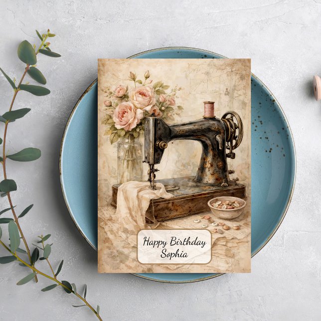 Tarjeta Vintage Sewing Machine Roses (Subido por el creador)