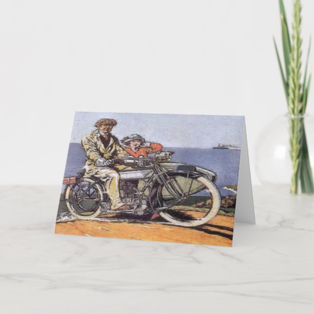 Tarjeta Vintage Sidecar Mortorcycle (Anverso)