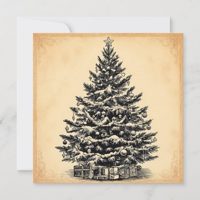 Tarjeta Vintage Simple Christmas Tree Elegant Trendy (Anverso)