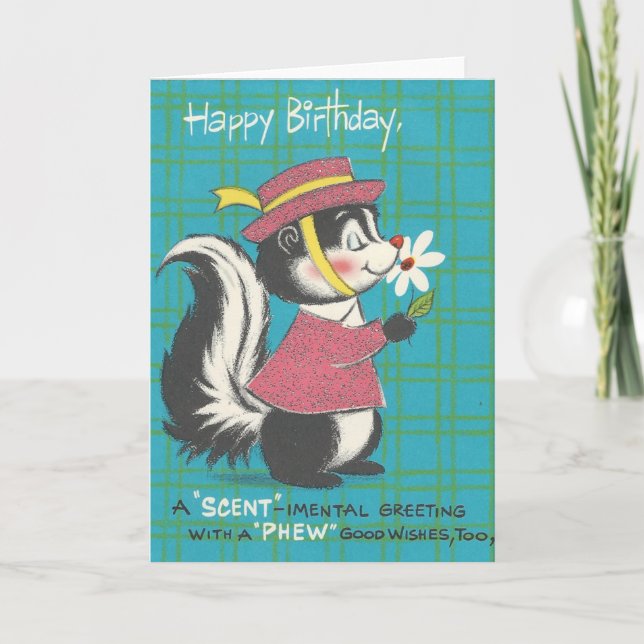 Tarjeta Vintage Skunk Happy Birday (Anverso)