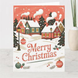 Tarjeta Vintage Snowy Village Navidades