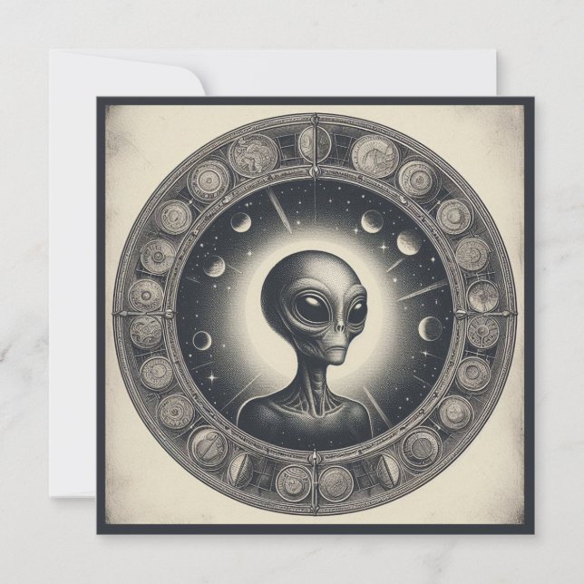Tarjeta Vintage Space Alien Sci Ilustracion UFO (Anverso)