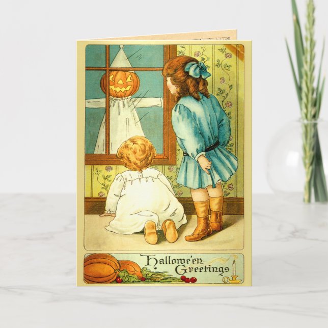 Tarjeta Vintage Spooky Kids Halloween Card (Anverso)