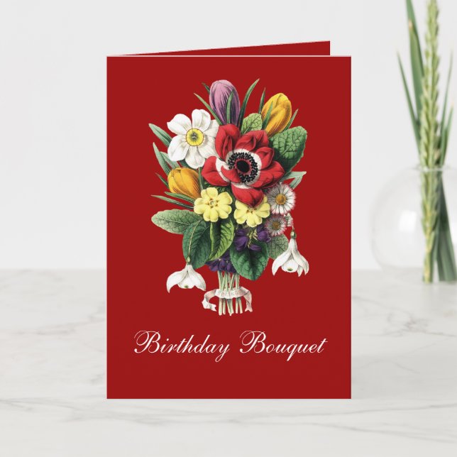 Tarjeta Vintage Spring Flowers Bouquet Cumpleaños (Anverso)