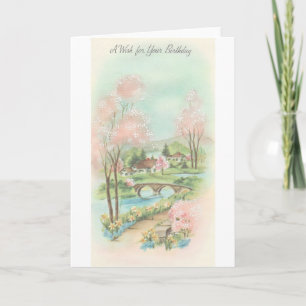 Tarjeta Vintage Spring Meadow Birday Wish