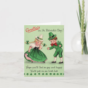 Tarjeta Vintage St. Patrick's Day Kids con Gorra irlandés