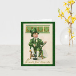 Tarjeta Vintage St Patricks Day Leprechaun Boy