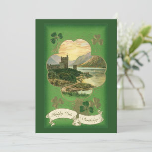 Tarjeta Vintage St Patricks Day Saludos Castillo Shamrock