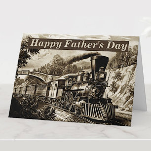 Tarjeta Vintage Steam Train Engine Happy Fathers Day