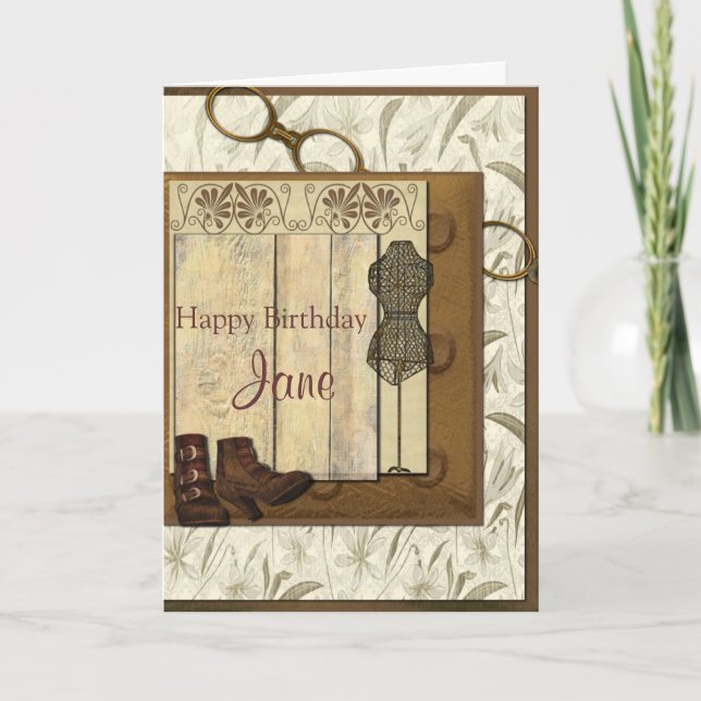 Tarjeta Vintage Steampunk Collage Cumpleaños (Anverso)