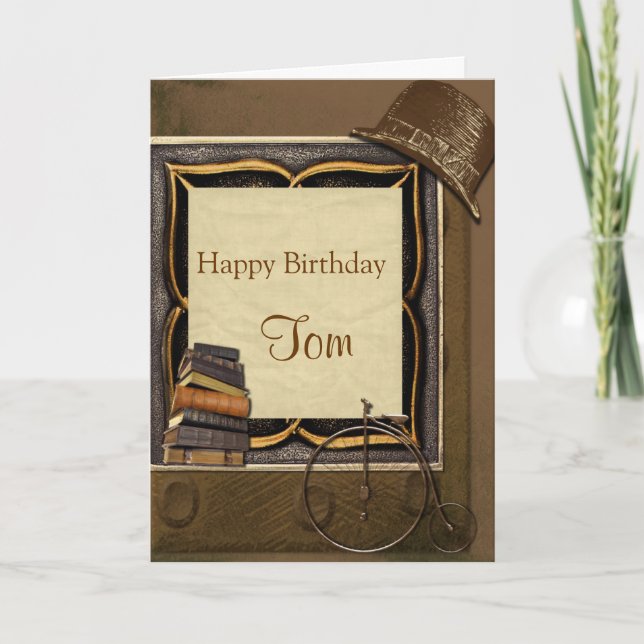 Tarjeta Vintage Steampunk Collage Cumpleaños (Anverso)