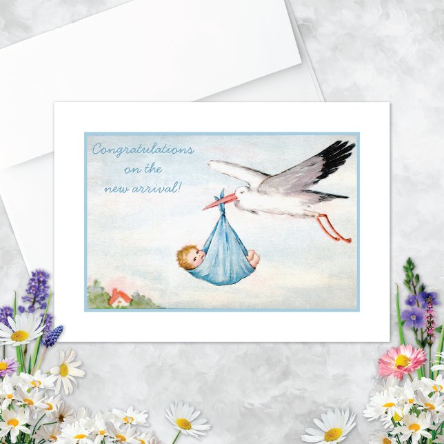 Tarjeta Vintage Stork Newborn Felicitaciones (Subido por el creador)