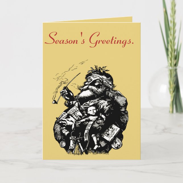 Tarjeta Vintage Style Black Ink Illustration Of Santa  (Anverso)