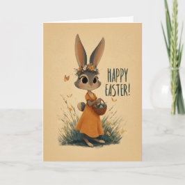 Tarjeta Vintage-Style Bunny in Orange Dress Easter Card