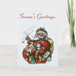 Tarjeta Vintage Style Colored Ink Illustration Of Santa