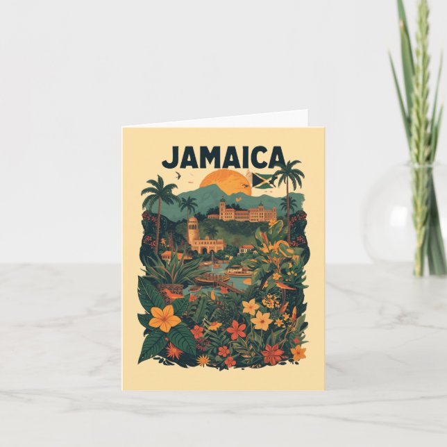 Tarjeta Vintage Style Jamaica Travel Illustration (Anverso)