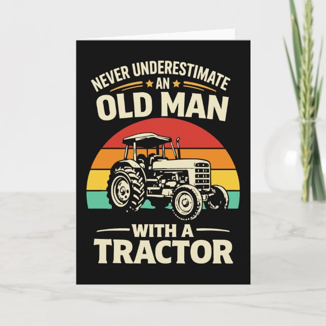 Tarjeta vintage sunset Farming Never Underestimate an Old  (Anverso)