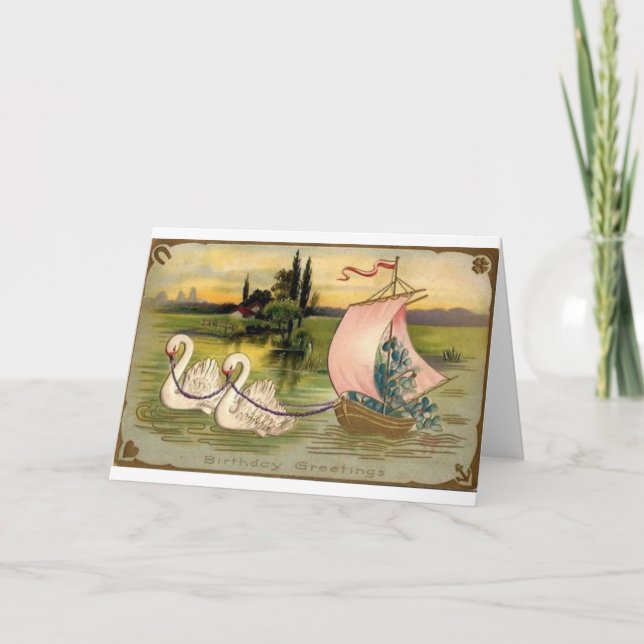 Tarjeta Vintage Swan Birday Card (Anverso)