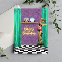 Vintage Swimmer Funky Alterado Art Birday Card