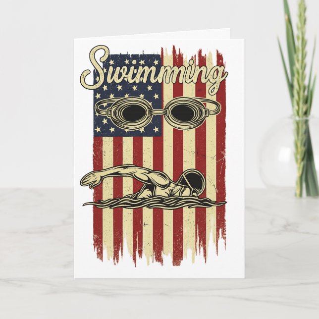 Tarjeta Vintage Swimming American Flag  Retro Swimmer (Anverso)