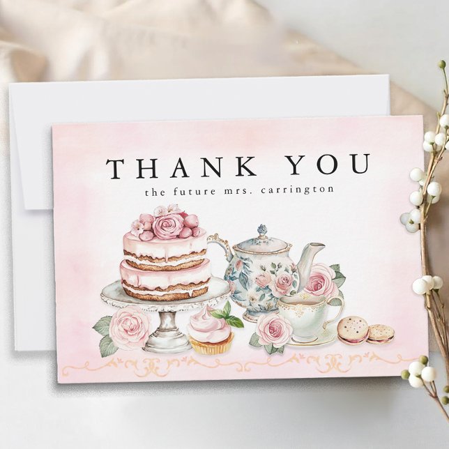 Tarjeta Vintage Tea Fiesta Bridal Shower (Tea Party Thank You Card)