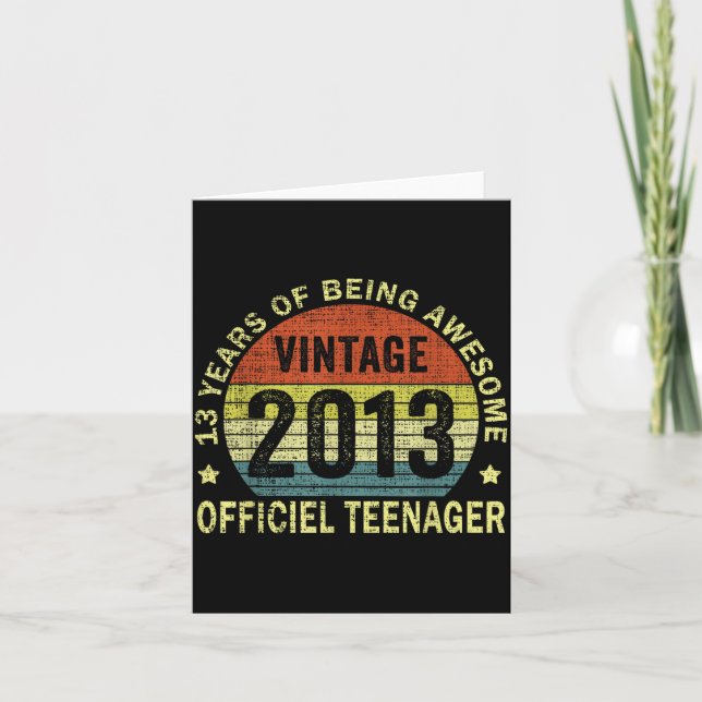 Tarjeta Vintage Teenager Awesome Since 2013 13th Birthday  (Anverso)