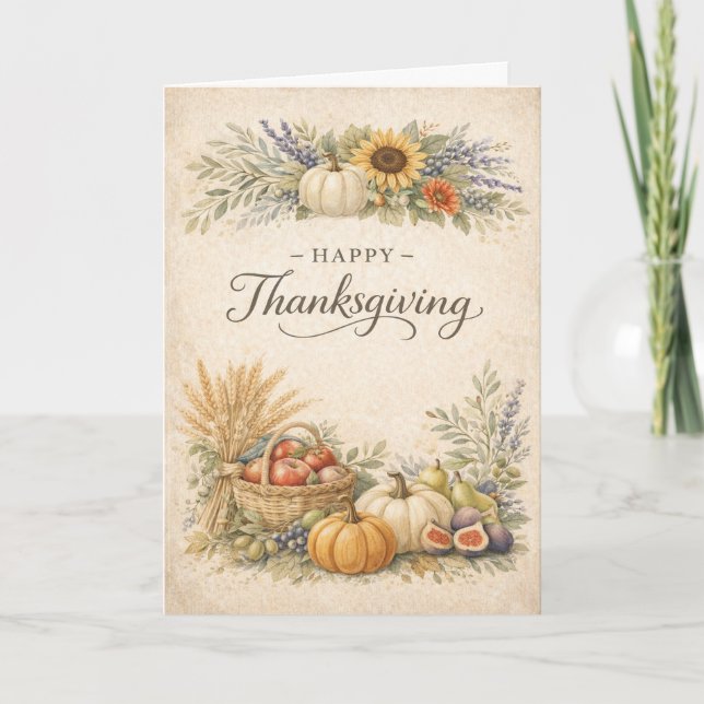 Tarjeta Vintage Thanksgiving Harvest Pumpkin Illustration (Anverso)