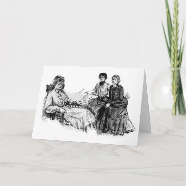 Tarjeta Vintage - Tres mujeres amigas, (Anverso)