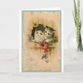 Tarjeta Vintage Two Cute Kittens