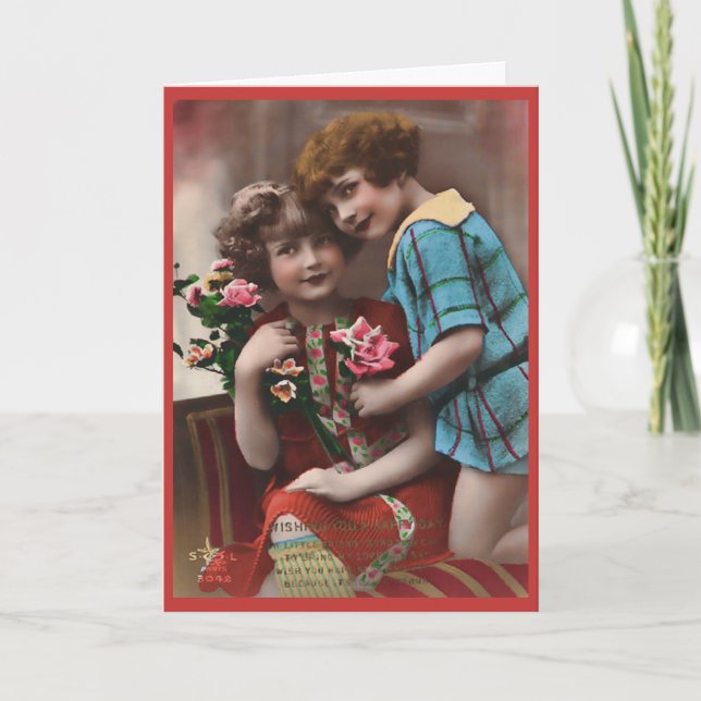Tarjeta Vintage Two Little Girls Friendship (Anverso)
