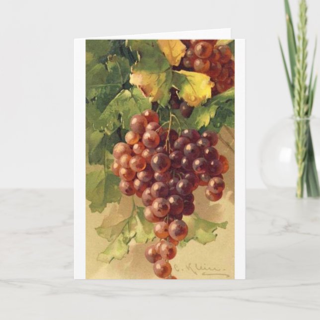 Tarjeta Vintage - Uvas en el vino, (Anverso)