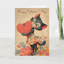 Tarjeta Vintage Valentine`s Day Cat With Heart