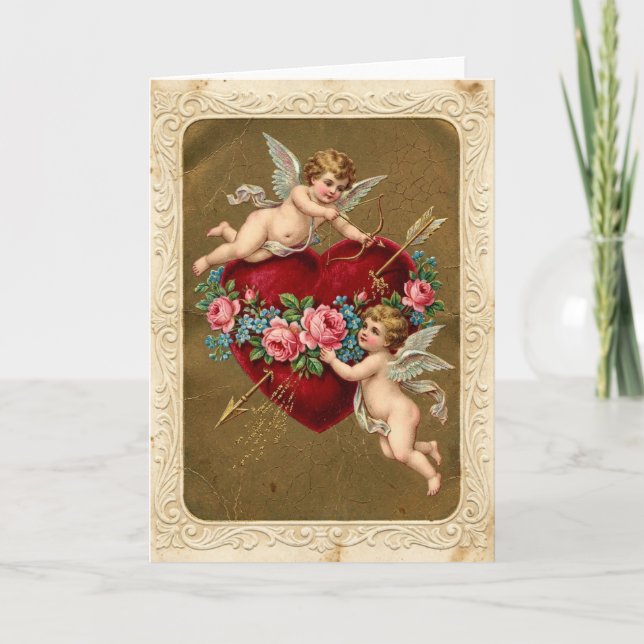 Tarjeta Vintage Valentines Cupid Heart Card (Anverso)