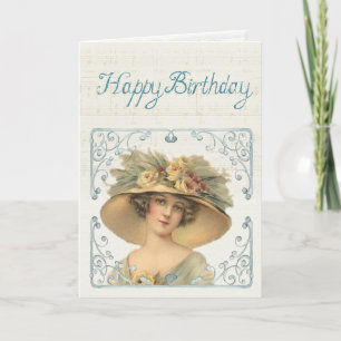 Tarjeta Vintage victoriana feliz cumpleaños