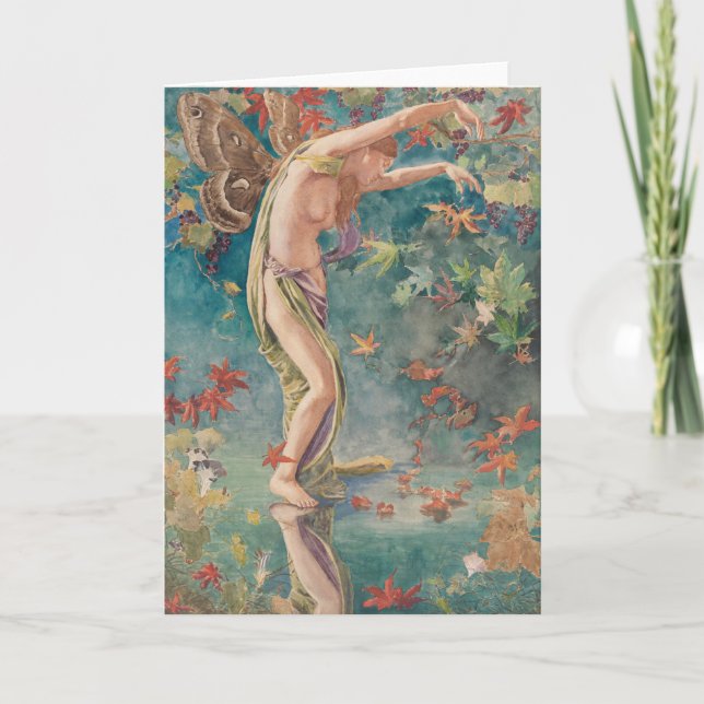 Tarjeta Vintage victoriana otoño con hojas dispersas (Anverso)