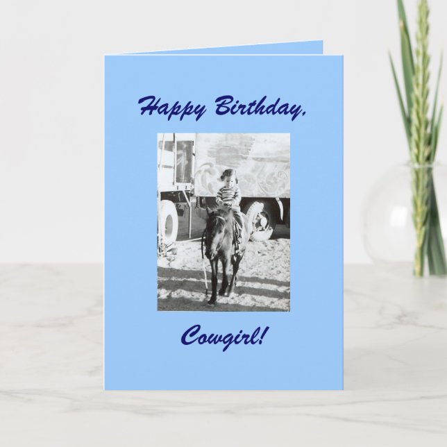 Tarjeta Vintage Vowgirl & Pony Birthday Wiers (Anverso)