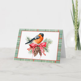 Tarjeta Vintage Watercolor Bird con Pinecones Holiday