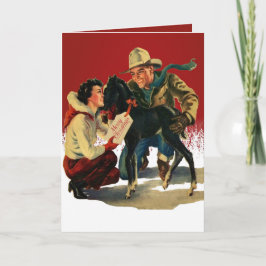 Tarjeta Vintage Western Cowboy Cowgirl Horse Navidades
