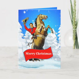 Tarjeta Vintage Western Cowboy criando caballo merry Chris