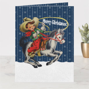 Tarjeta Vintage Western Cowboy Kid Horse Rope Navidades