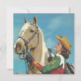 Tarjeta Vintage Western Cowgirl y Palomino Horse
