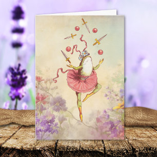 Tarjeta Vintage Whimsical Balancing Frog Nacimiento Belga