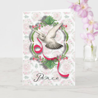 Tarjeta Vintage White Dove with Ribbon Greeting Card