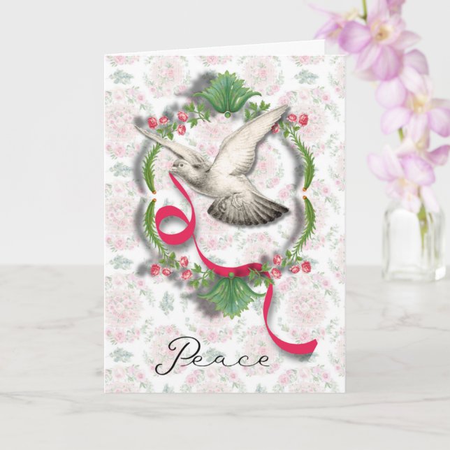 Tarjeta Vintage White Dove with Ribbon Greeting Card (Orquídea)