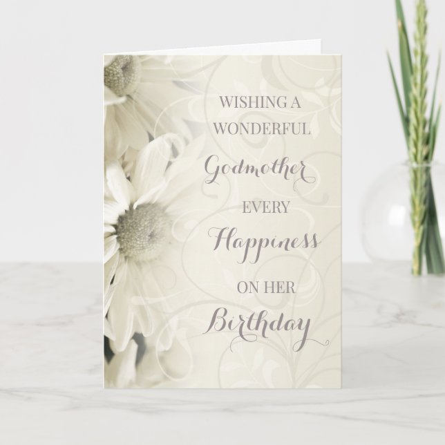 Tarjeta Vintage White Flowers Godwoman Cumpleaños (Anverso)