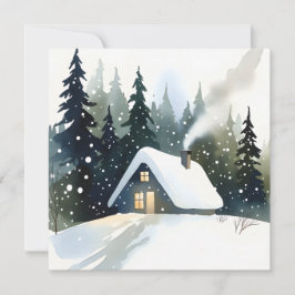 Tarjeta Vintage Winter Cabin Watercolor Christmas