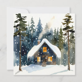 Tarjeta Vintage Winter Cabin Watercolor Christmas