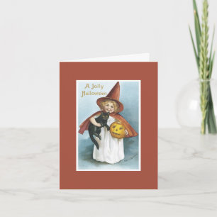 Tarjeta Vintage Witch Black Cat Halloween Card