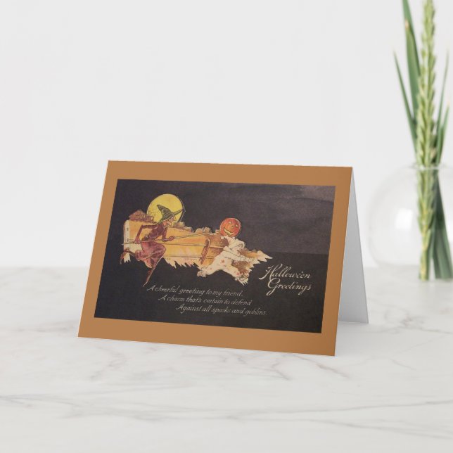 Tarjeta Vintage Witch Halloween Greet (Anverso)