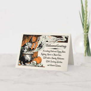 Tarjeta Vintage Witch Halloween Greetings Card